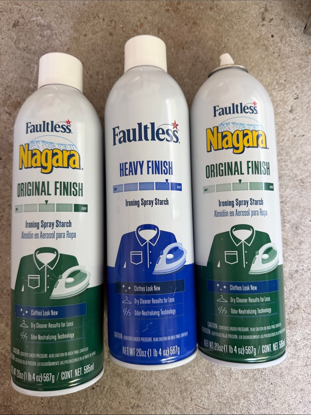 Niagara Heavy Finish and 2 Original Finish Ironing Spray Starch - Blue & Green